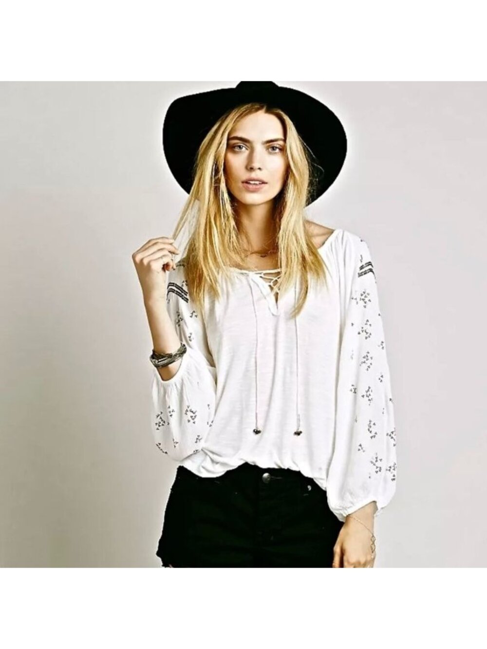Free People Golden Nugget Beaded Peasant Blouse, S